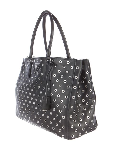 Prada City Calf Grommet Medium Double Zip Tote 